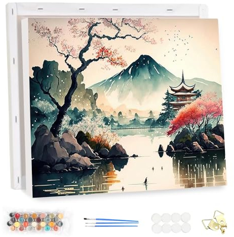 MEIYUDA Malen Nach Zahlen Erwachsene mit Rahmen Japanische Landschaft, Paint by Numbers Malen Nach Zahlen, DIY Set mit Pinseln und Acrylfarben Handgemalt Ölgemälde Leinwand für Home Décor 40x30cm