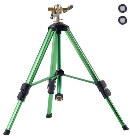 VEVOR Arroseur à impact sur base de trépied, arroseur trépied robuste avec tête en laiton et connecteur de 1,9 cm, couverture à 360 degrés, arroseur d'irrigation à hauteur réglable pour cour vert