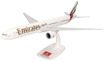 Herpa modello aereo Snap-Fit Emirates Boeing 777-300ER - nuove livree 2023, miniatura in scala 1:200, pezzo da collezione, modello con supporto, plastica