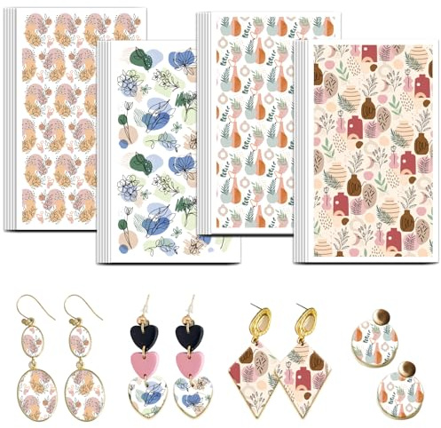 OLYCRAFT 24 Stück Boho Blumen Ton Transferpapier 4 Design Transferpapier Für Polymer Linie Blumen Polymer Ton Transferblätter Florales Kleines Transferblätter Für Ohrringe Schmuckherstellung