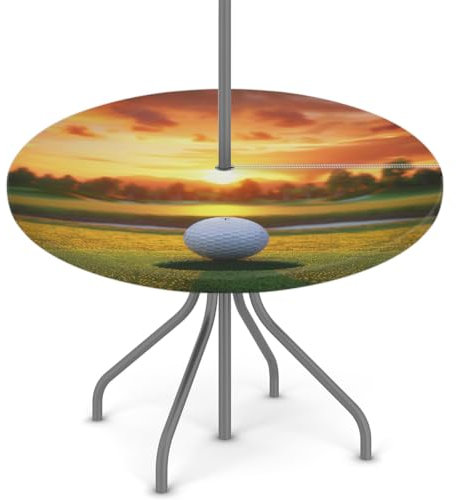 Woltant Tovaglia rotonda con foro per ombrellone e cerniera, facile da pulire, con bordi elastici, protezione per tavolo da giardino, patio, barbecue (pallina da golf)