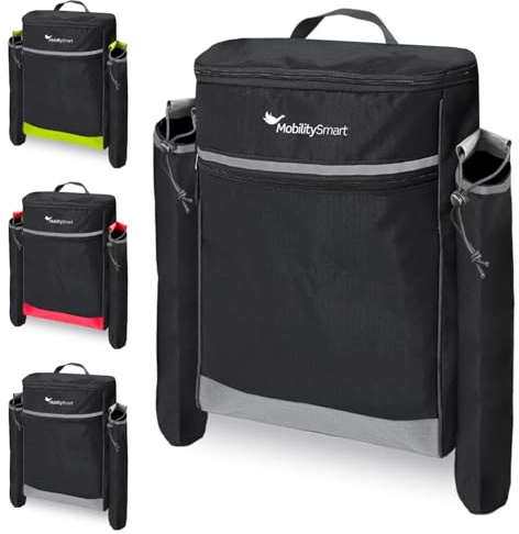 Mobility Smart Mobility Crutch Bag – Waterproof Wheelchair & Mobility Scooter Backpack with Walking Stick Holders – Universal Fit with Reflective Strip – Durable Storage for Crutches (Grey)
