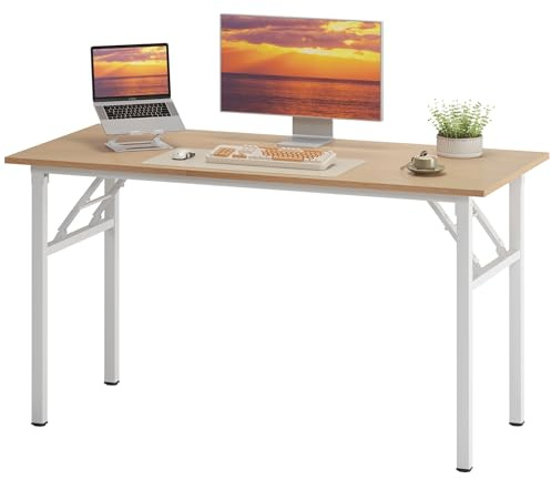 sogesfurniture Schreibtisch Klapptisch 120x60cm Computertisch Büromöbel PC Tisch, Stabil Bürotisch Konferenztisch Klappbar für Zuhause, Büro, Picknick, Garten, Helle Eiche & Weiß