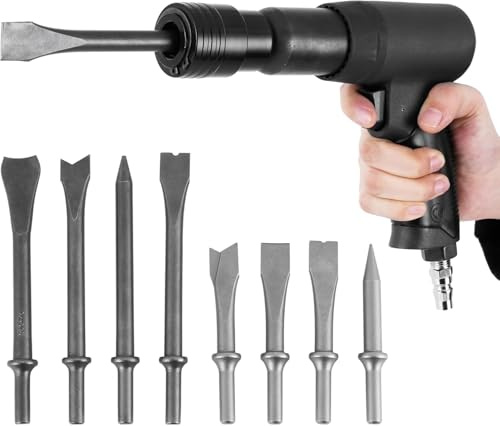 MXBAOHENG Pneumatic Concrete Breaker Air Hammer Air Compressor Chipping Hammer Kit Concrete Chisel Handheld Gas Shovels Demolition Jack Hammer with 9 Chisels/1 Chuck