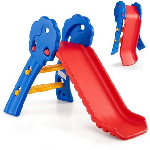 GYMAX Kids Folding Slide, Freestanding Plastic Toy with Climb Steps, Toddler First Slide for Indoor Outdoor (102 x 60 x 72cm)
