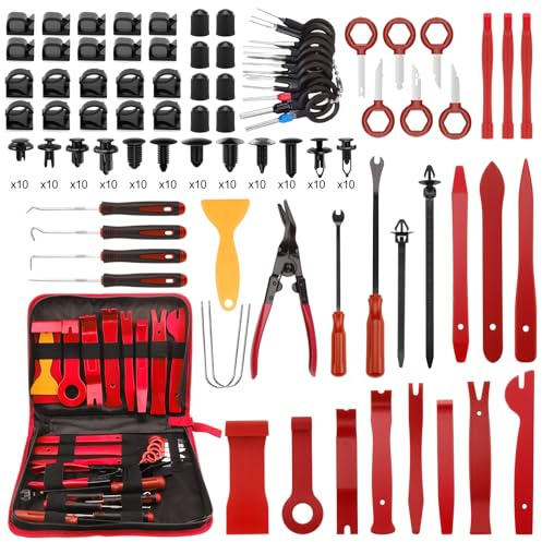 KAOLALI 330 Pièces Outils De DéMontage De Garnitures Trousse, Rouge | Ensemble à Pince et Extracteur D’Attaches, Nylon Renforcé, pour Panneau Porte Autoradio Tableau De Bord De Voiture