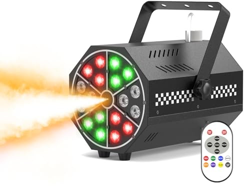 Macchina del Fumo Mini, Macchina del Fumo con 18 LED RGB, Macchina del Fumo da 800W con Funzione Ciclo Automatico e Telecomando Wireless,Ideale per Feste in Discoteca,Matrimoni, Halloween e Natale
