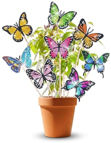 IUSOT 8 Stk Diamond Painting Schmetterling Set Klein DIY Bastelset Mosaik Schmetterlinge Fensterbilder Deko Sonnenfänger Blumenstecker Basteln Zubehör für die ganze Familie Geschenk
