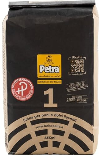 2,5 kg Petra 1HP Farina di Grano Tenero Tipo 1 parzialmente da grano germogliato – Alta Idratazione e Lievitazione Lunga | Ideale per Pane, Pizza in Teglia e Dolci – Processo Augmented Stone Milling