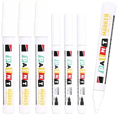 Vxcvzv Reifenstift Weiß 6 Stück Wasserdicht 3 0mm 1 0mm Spitze Permanent Marker für Autoreifen Glas Fliesen (Weiß)