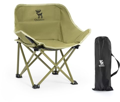 Qunature Campingstol med sidoficka, ergonomisk design, fiskestol upp till 60 kg, lätt och bärbar, kompakt sits med bärhandtag, för picknick, resor, camping, backpacking, grön