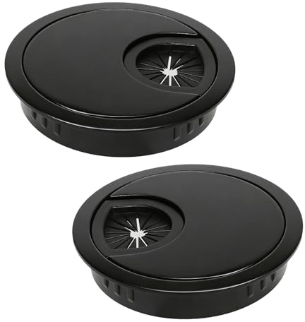 Luabue 2 Pezzi Passacavi Scrivania Metallo 60mm Nero Passacavo per Scrivania Copri Buco Scrivanie per Tavolo per Ufficio Mobili