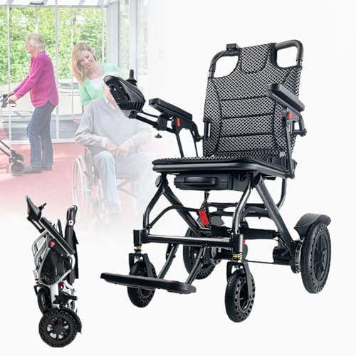 Fauteuil roulant électrique – Fauteuil roulant électrique léger et pliable avec batterie amovible, motorisé pour personnes âgées, portable et approuvé par les compagnies aériennes, 10 Ah