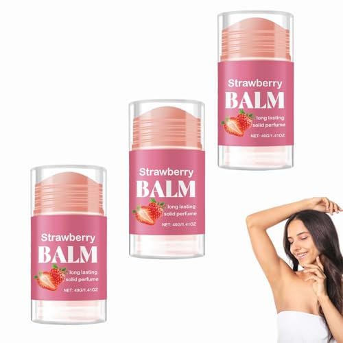 Balsamo profumato alla fragola solido, balsamo profumato portatile per donne, profumo fresco e leggero, balsamo aromatico a lunga durata, bastoncino profumato Easy Swipe Bodys Fragrance Stick, Daily