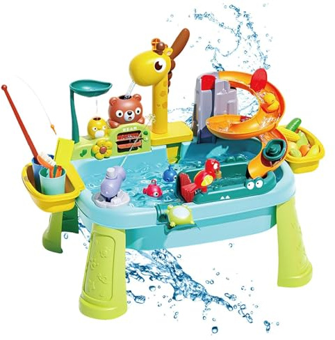 CHIBIWER Wasserspieltisch Kinders Outdoor, 59x42x33cm ABS Wassertisch, Planschbecken Mit Fließendem Wasser, Giraffen Wasserhahn Angelspielzeug, Wasserspielzeug Für Wasser Spieltisch, Garten