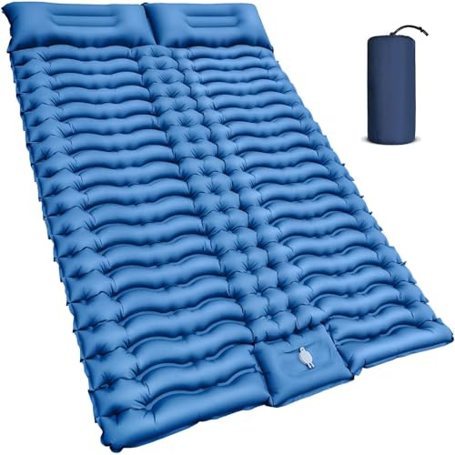 Yuzonc Doppel Isomatte Camping, verdickte aufblasbare Luftmatratze mit Fußpumpe, ergonomische Wellenform Schlafmatte für Outdoor, Wandern, Trekking und Zeltreisen