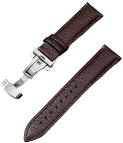 yingyingjia Kalvskinnsarmband Litchi Grain-rem Klocktillbehör 18/20/22/24 mm Armband i äkta läder med fjärilsspänne(Brown,18mm)