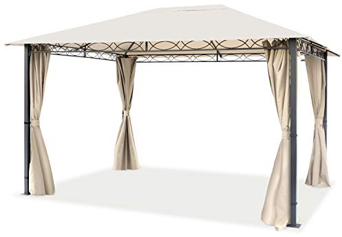 Garden pavilion 3x4 m waterproof PREMIUM pavilion with 4 side-panels/curtains garden tent approx. 220g/m² roof tarpaulin in beige party tent