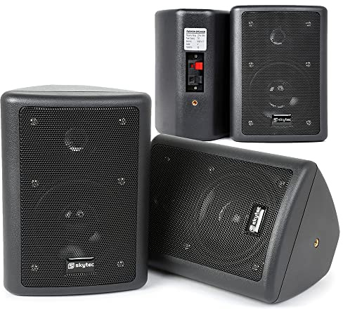 Skytec Black 4 Wall Mount Speakers, Set of 4, Passive 2-Way Background Music System for Restaurant, Bar, Home Hi-Fi Stereo Surround Sound, 75W