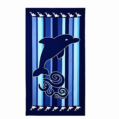 PING Strandtuch Microfaser Handtuch Extra Groß Badetuch 100x180cm für Damen Kinder Dünn Ultraleicht Duschtücher Ideal für Reisen Fitness Yoga Sauna Delphin Blau Bedruckt