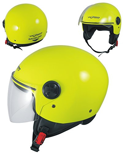 Casque Jet Moto Scooter Quad avec Visiere ECE 22 A-Pro Jaune Fluo Poli XS