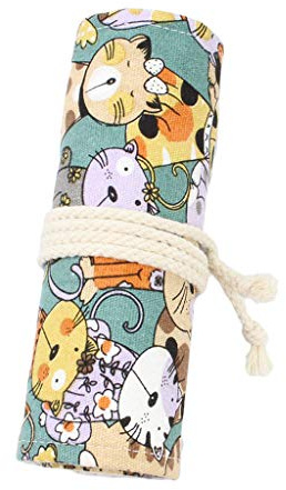 Katze Muster 36 Stifte Stifterolle Federmäppchen Schlamperrolle Mäppchen Stifteetui Pinselbeutel Rolltasche für Reisen Schule Büro Kunststudenten