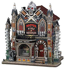 Lemax 95443 - Doctor Pins & Needles - Neu 2019 - Doktor Therapie - Spooky Town - Zahlreiche LEDs - Inklusive Adapter - Gruselhaus/Geisterhaus - Halloween Deko
