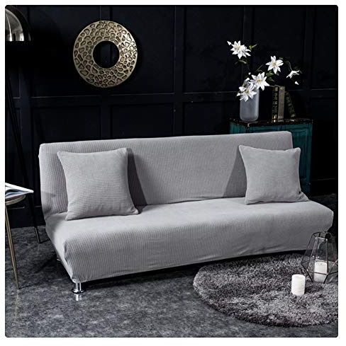 Elastisch Sofabezug ohne armlehnen Klappsofa Überwürfe Sofabezug Elastische voll zusammenklappbare Couch Sofa Schild passt zusammenklappbare Sofa-Bett ohne Armlehnen,Splittergrau,3 Sitzer(190-225CM)