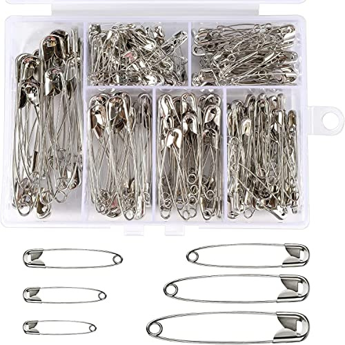 LUTER 250 Pezzi 6 Misure Spille da Balia - Piccole e Grandi Spille da Balia Resistenti Alla Ruggine per Cucito Artigianale, Creazione di Gioielli, Forniture per Ufficio a Casa - Argento