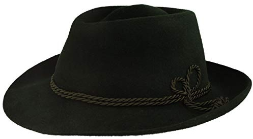 Breiter Herren Velour Trachten-Hut Filz-Hut Herren-Hut – Tiefenbacher – 100% Haarfilz Seiden-Kordel-Garnitur – Bogart – Wasserabweisend Grün 56