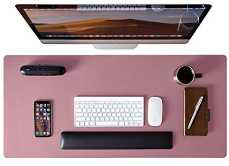 Ruby Lil Erweiterte Schreibtischunterlage aus Leder, Tastaturmatte für Schreibtisch, Tastatur und Mauspad, wasserdichte Schreibtischauflage, Schreibtischdekoration, Pink, 88,9 x 45,7 cm