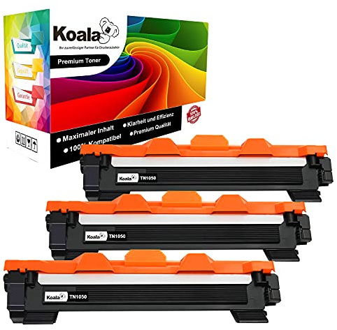 Koala Compatibili Cartucce Toner Sostituzione per Brother TN1050 TN-1050 Combo Pack per HL-1110 HL-1212W DCP-1612W MFC-1910W HL-1210W DCP-1512 MFC-1810 DCP-1510 HL-1112 Stampante (Nero, Pacco din 3)
