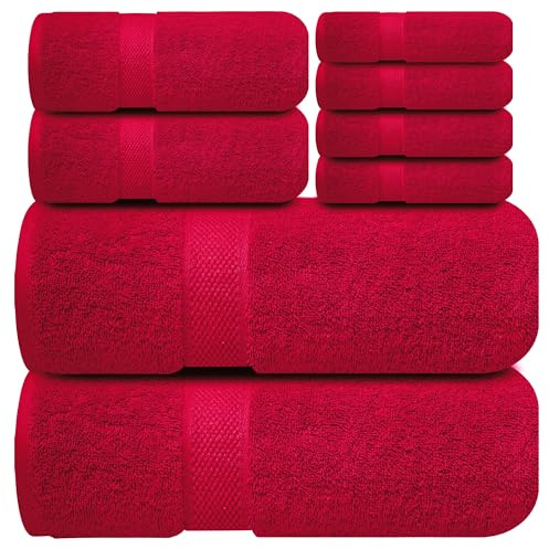 Infinitee Xclusives 100% Cotton Bath Towel Set ‚ 8 Piece Bathroom Towel Set | (2 Bath Towels, 2 Hand Towels, 4 Washcloths) – Soft & Absorbent Towels for Bathroom - Gym, Shower, Spa & Hotel Use
