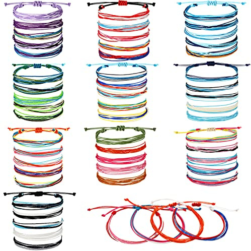 Yaomiao 50 Pcs Friendship String Bracelets Bulk Beach String Adjustable Waterproof Handmade Cord Surfer Woven Braided Rope Bohemian Wrist Cord for Women Men Christmas Party Gifts(Cute Style)
