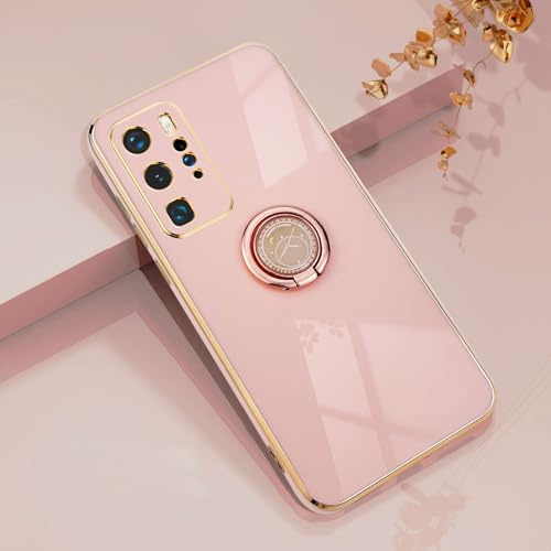 Rokmym Huawei P40 pro Hülle,Weiche Silikon Handyhülle mit 360 Grad Ring Ständer für Magnetische Autohalterung Metallrahmen Case Cover für Huawei P40 pro