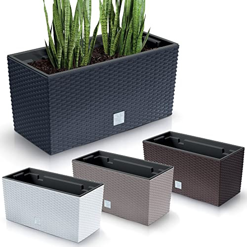 60CM Rectangle Rattan Plastic Balcony Flower Plant Garden Planter Decor Pots (Anthracite)