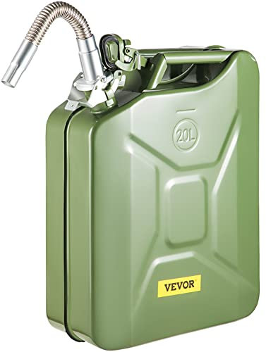 VEVOR Jerry Fuel Can, 5.3 Gallon / 20 L Portable Jerry Gas Can with Flexible Spout System, Rustproof ＆ Heat-resistant Steel Fuel Tank for Cars Trucks Equipment, Green