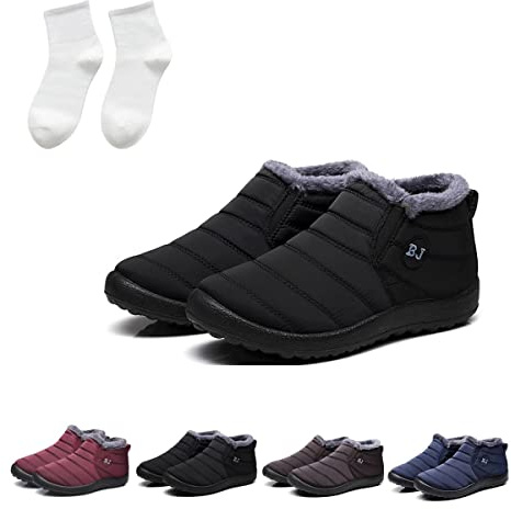 Boojoy Winter Boots, Stivali da neve invernali Boojoy per donna e uomo, Stivaletti piatti antiscivolo con fodera in pelliccia (40EU, Black)