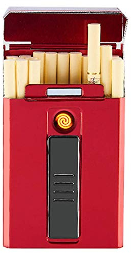 Étui à Cigarettes avec Boîte à Cigarettes Briquet 20 Pcs Cigarettes Régulières Portable King Size Cigarettes Briquets USB 2 en 1 Briquet Électrique Rechargeable sans Flamme Cou