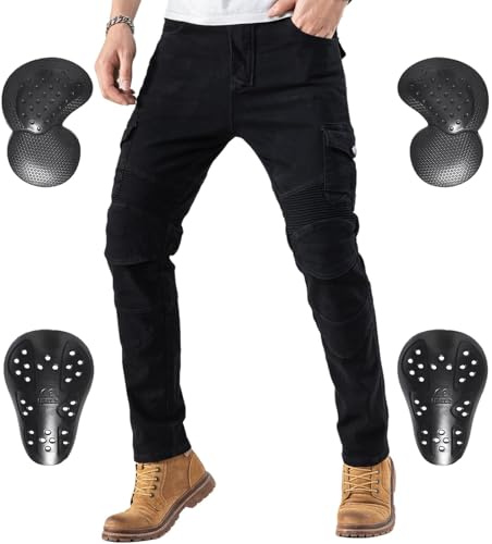 CTBQiTom Motorcycle Motorbike Trousers Armoured Biker Jeans Protective Motorcycle Pants with Removable CE Armour,Black 36W*31L