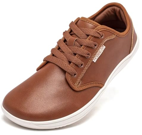 HOBIBEAR Unisex Breite Barfuss Schuhe Damen Herren Barfußschuhe Leder Minimalistische Outdoor Trail Running Walking Schuhe(Braun,45)