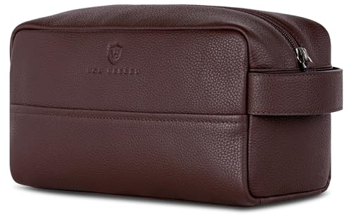 VON HEESEN Kulturbeutel Leder Kulturtasche für Herren & Damen - Echtleder Necessaire ideal zum Reisen - Waschtasche und Kosmetiktasche mit einem Hauptfach braun, groß