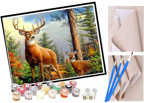 Malen nach Zahlen Kits Erwachsene und Kinder Tierische Hirsche und Blumen DIY Ölgemälde Digitale Leinwand Wandkunst Home Decoration - 40x50CM