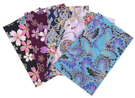 CraftsFabrics 5 st bomullshantverk tyg bunt fyrkanter 50 cm x 50 cm färgglad japansk stil bomullsfett fjärdedelar omlotttyg quiltning sömnad lapptäcke tyg