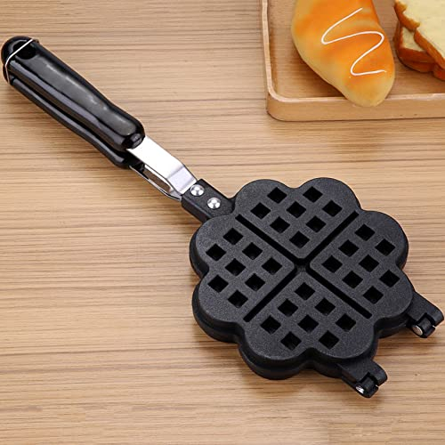 Non Stick Double Side Waffle Maker Pan, Aluminum Alloy Stove Waffle Machine, Heart Shape Household Kitchen Gas Mould Mold Press Plate Baking Tool with Long Handle for Home Kitchen DIY