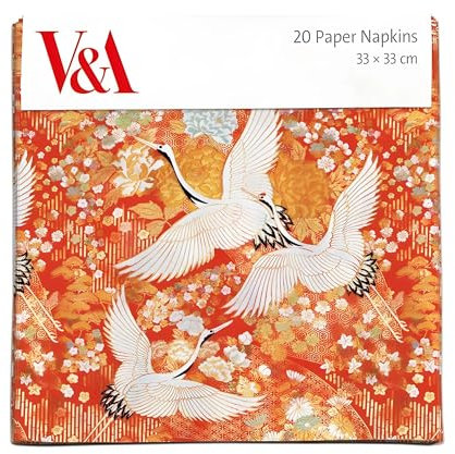 Pack of 20 Paper Serviette Napkins - Kimono Cranes Design - Disposable Tableware
