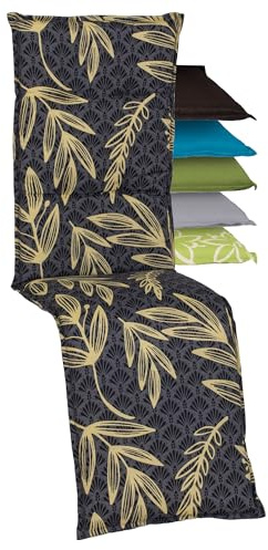 Beo Relaxsessel Auflage UV-beständig Barcelona | Made in EU nach Öko-Tex Standard | Waschbare Relaxstuhl Auflage mit Gummi-Halteband | Atmungsaktive Liegestuhl Auflage in Grau mit goldenen Blättern