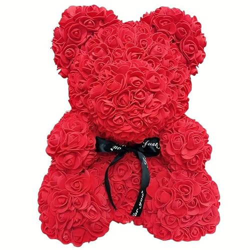 Deggelbam Der ROSENBÄR - Valentinstagsgeschenk für Ehefrau, Teddybär, Rosen, Blumenstrauß, Blumenbär, Geschenk, Geburtstagsgeschenk, Muttertagsgeschenk, Muttertag (von Partygeschenke24) (Rot)