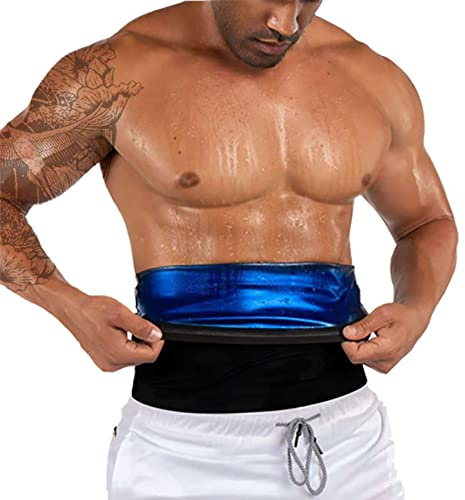 BODYSUNER Cinturón reductor de cintura para hombre, faja reductora de grasa para el vientre, sauna, adelgazamiento, traje de entrenamiento, Azul profundo, 2XL3XL-1