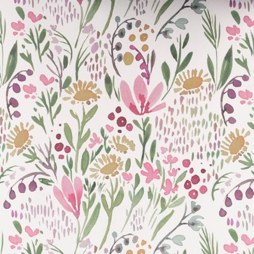 SCHÖNER LEBEN. Baumwollstoff Dekostoff Digital Aquarell Blumen weiß rosa 1,40m breit